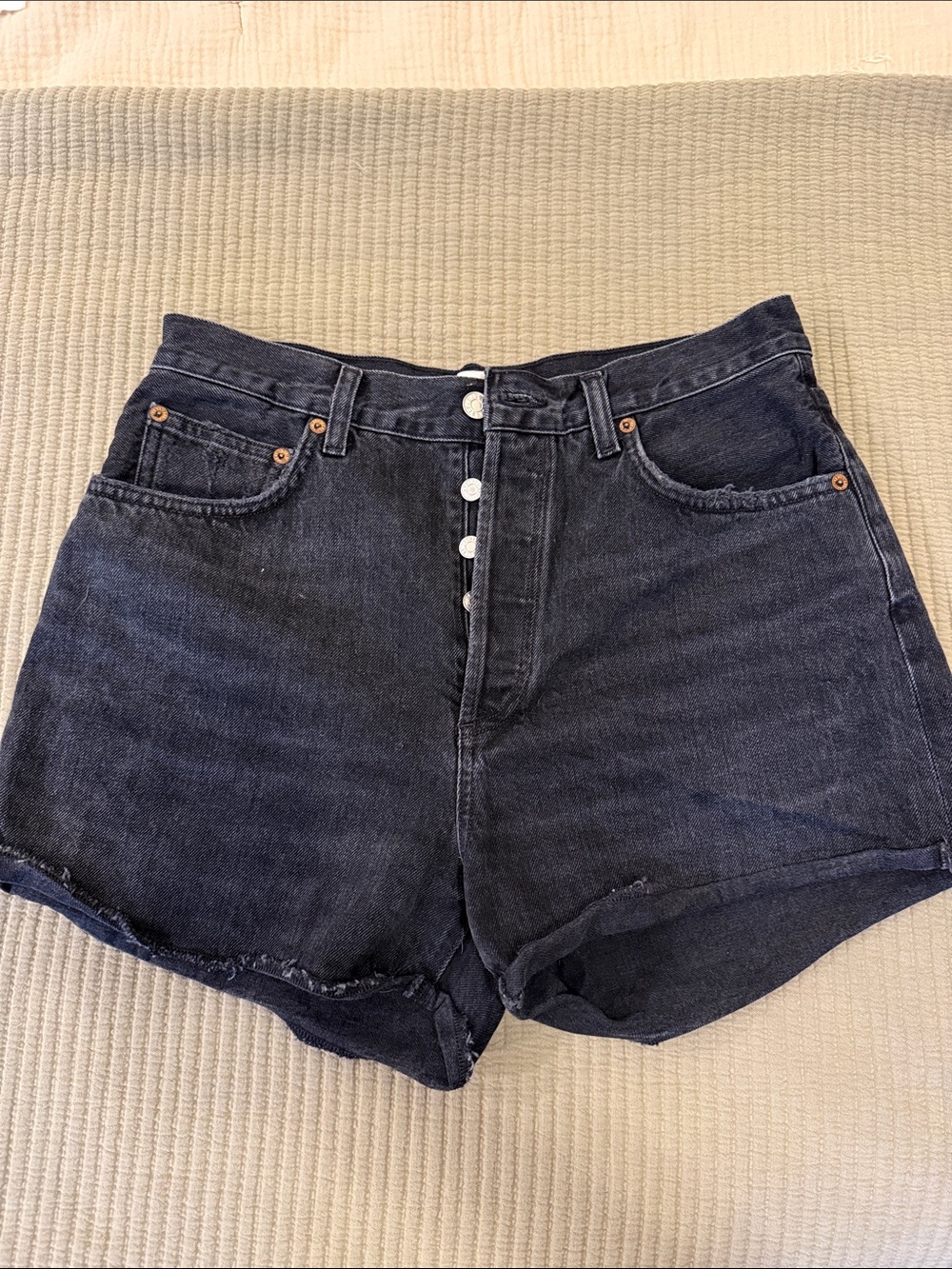 Agolde Dee Black High-Rise Button-Fly Denim Shorts. Size 29